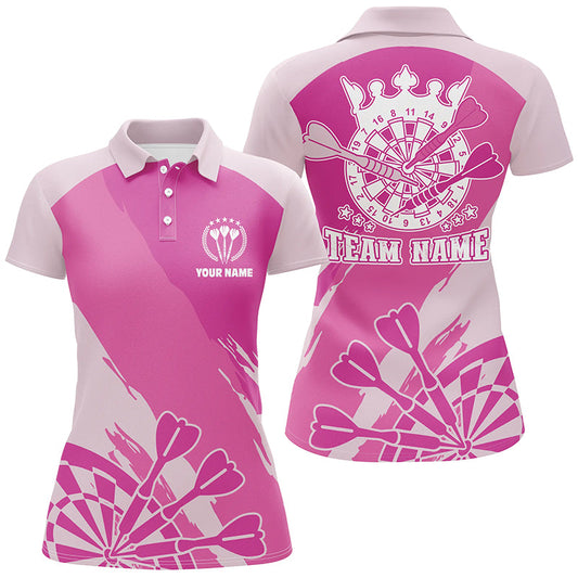Personalisiertes Pinkes Darts Poloshirt – Individuelles Pinkes Cooles Dart Shirt für Damen Darts Trikot LDT0349