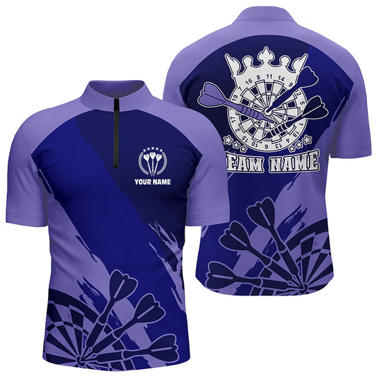 Personalisiertes Navy Lila Darts Quarter Zip Shirt – Individuelles Cooles Dart Trikot für Männer LDT0350