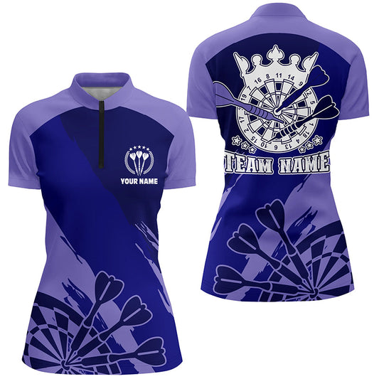 Personalisiertes Navy Lila Darts Quarter-Zip Shirt – Individuelles Cooles Darts Trikot für Damen LDT0350