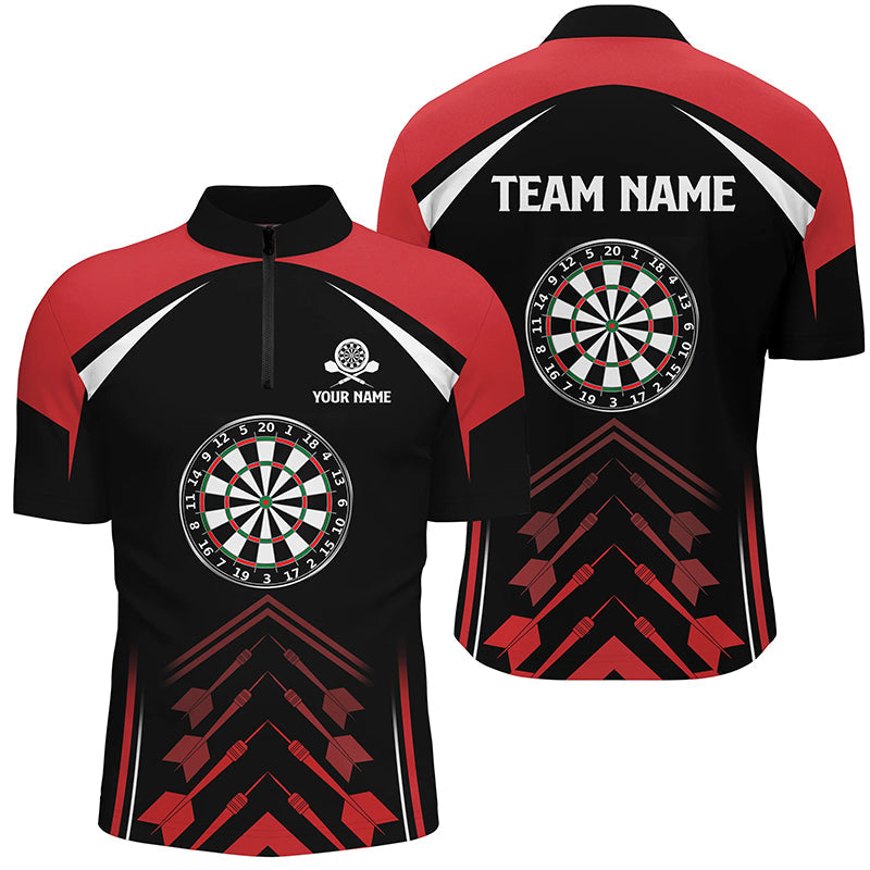 Personalisiertes Love Darts Rot Schwarz Quarter Zip Shirt – Individuelles Cooles Dart Trikot für Männer LDT0354