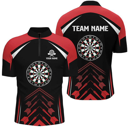 Personalisiertes Love Darts Rot Schwarz Quarter Zip Shirt – Individuelles Cooles Dart Trikot für Männer LDT0354