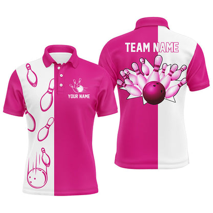 Rosa und weiße Retro-Vintage-Bowling-Poloshirts für Herren – Individuelle Bowling-Team-Trikots NQS6655