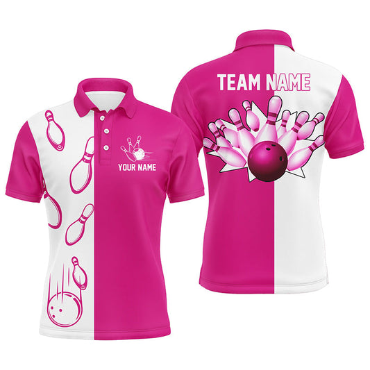 Rosa und weiße Retro-Vintage-Bowling-Poloshirts für Herren – Individuelle Bowling-Team-Trikots NQS6655