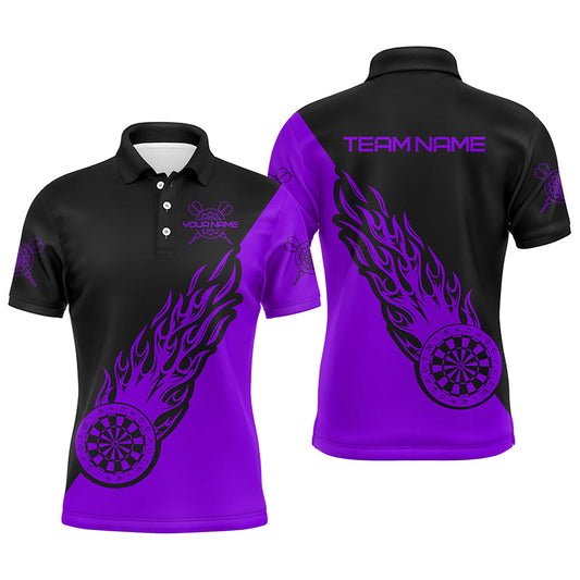 Personalisierter Lila-Schwarz Flammen Herren Dart Poloshirt – Dartshirt für Männer Darttrikots LDT1342
