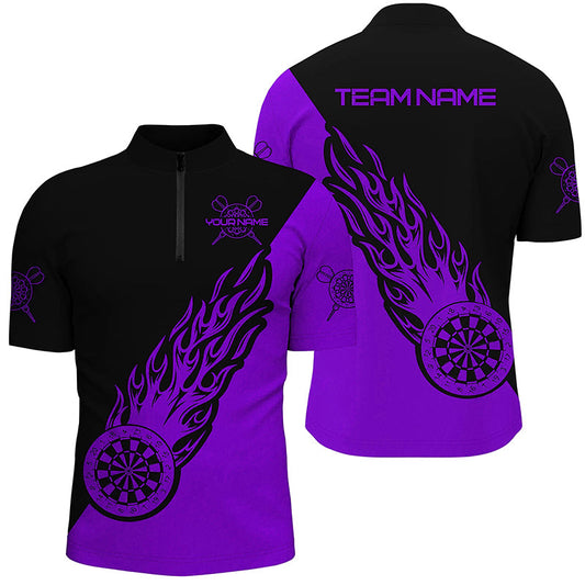 Individuelles Lila Schwarz Flamme Darts Quarter-Zip Shirt – Darts Shirt für Männer Dart Trikots LDT1342