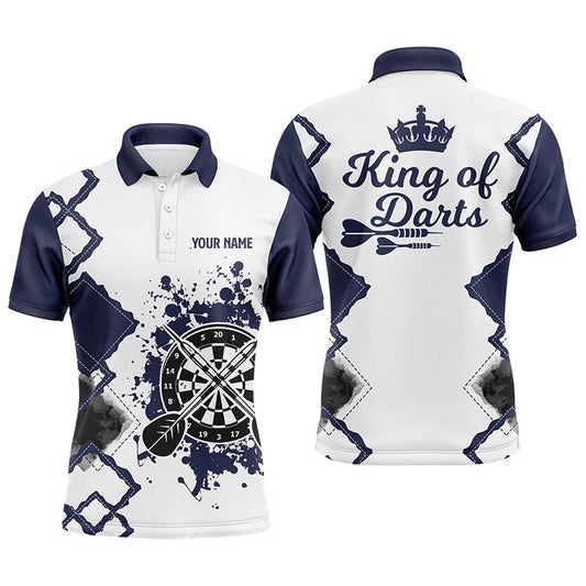 King of Darts – Marineweißes Dart-Poloshirt – Individuelles cooles Darttrikot für Männer LDT0367