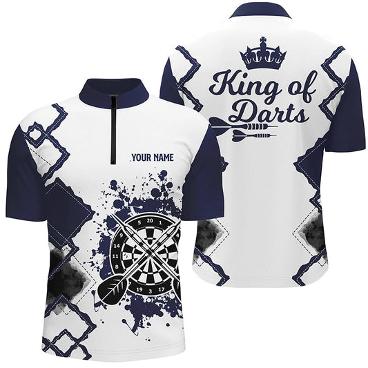 King Of Darts Navy Weiß Darts Quarter Zip Shirt – Individuelles Cooles Dart Trikot für Männer LDT0367