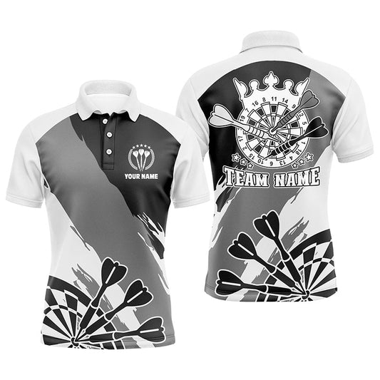 Personalisierter schwarz-weißer Herren Dart-Poloshirt – Individuelles Dartshirt für Männer Darttrikot LDT0694
