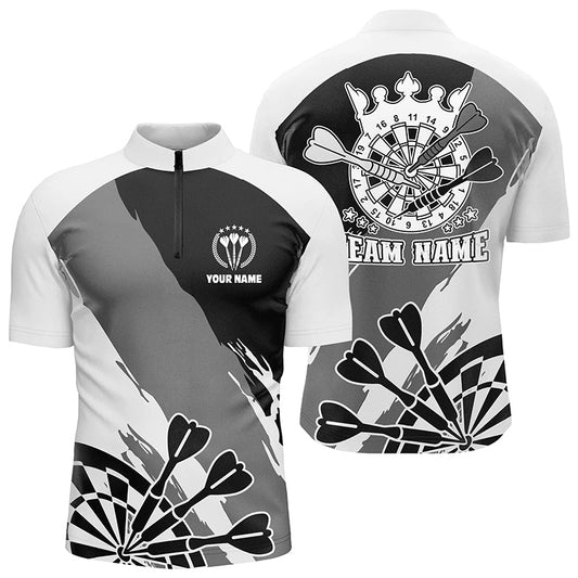 Personalisiertes Schwarz Weiß Darts Quarter Zip Shirt – Individuelles Dart Shirt für Männer Darts Trikot LDT0694