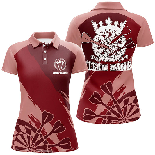 Personalisiertes Rotes Damen Darts Poloshirt – Individuelle Coole Darts Shirts für Damen Darts Trikot LDT0695