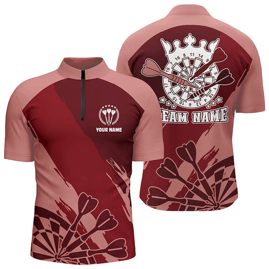 Personalisiertes Rot Darts Quarter Zip Shirt – Individuelle Coole Dart Shirts für Männer Darts Trikot LDT0695