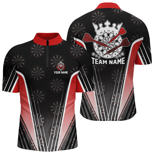 Individuelles Schwarz Rot Darts Quarter-Zip Shirt – Individuelles Dart Team Shirt für Männer Darts Trikot LDT0706