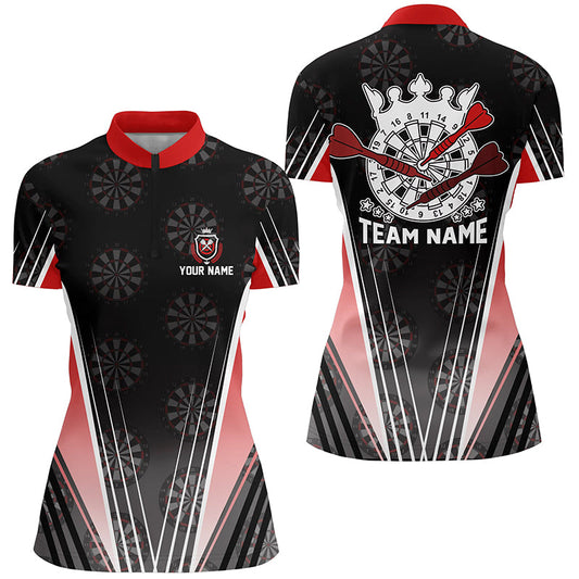Personalisierter Schwarz Rot Darts Quarter-Zip Shirt, Individuelles Dart Shirt für Damen, Dart Trikot LDT0706
