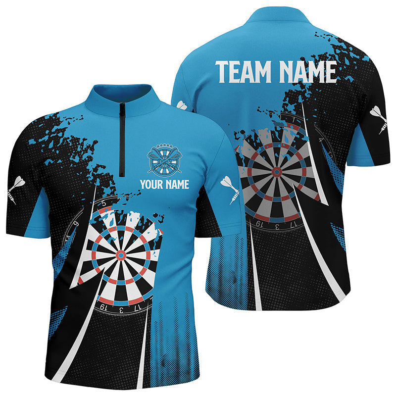 Schwarz Blau Männer Darts Quarter Zip Shirt – Individuelles Cooles Dart Shirt für Männer Darts Trikot LDT0408