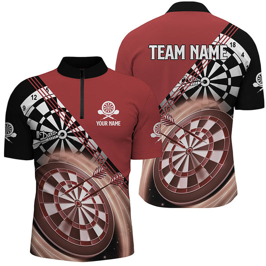 Rotes Darts Quarter-Zip Shirt Mit Namen – Individuelle Coole Darts Shirts für Männer Dart Trikots LDT0938