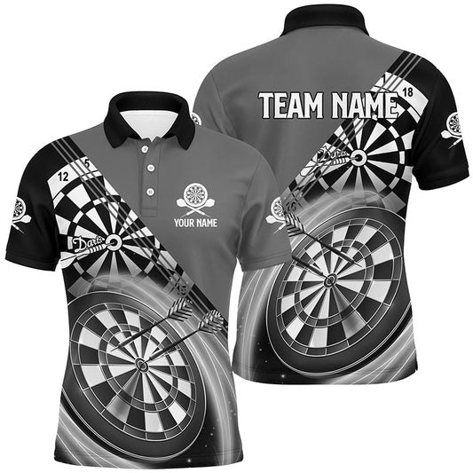 Schwarzes Graues Herren Darts Poloshirt mit Name – Individuelle Dartshirts für Männer Darttrikots LDT0939