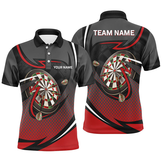 Rot und Grau Sportstil Herren Dart Poloshirt – Individuelles Dartshirt für Männer Darttrikots LDT1349
