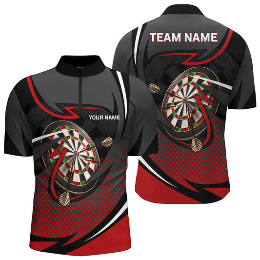 Rot und Grau Sport Stil Darts Quarter-Zip Shirt – Individuelle Männer Darts Shirts Dart Trikots LDT1349