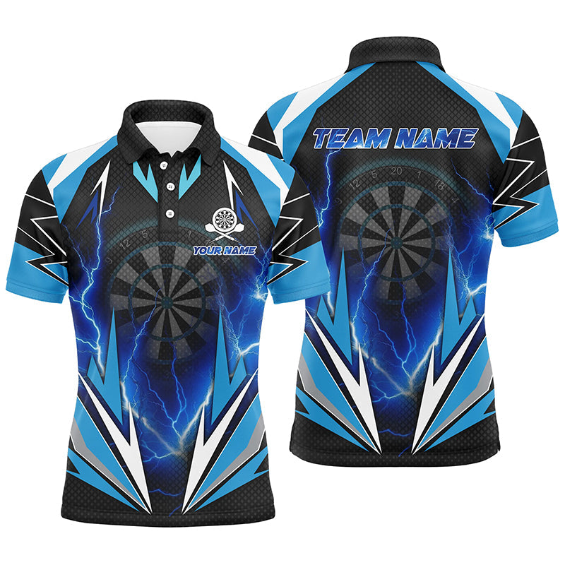 Blaue Donner-Blitz Herren Dart Poloshirt – Individuelle Dartshirts für Männer Darttrikots LDT1354