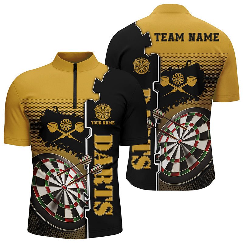 Individuelles Gelb Schwarz Darts Quarter-Zip Shirt – Individuelles Dart Shirt für Männer Darts Trikot LDT0417