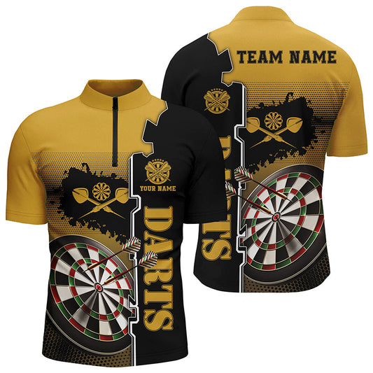 Individuelles Gelb Schwarz Darts Quarter-Zip Shirt – Individuelles Dart Shirt für Männer Darts Trikot LDT0417