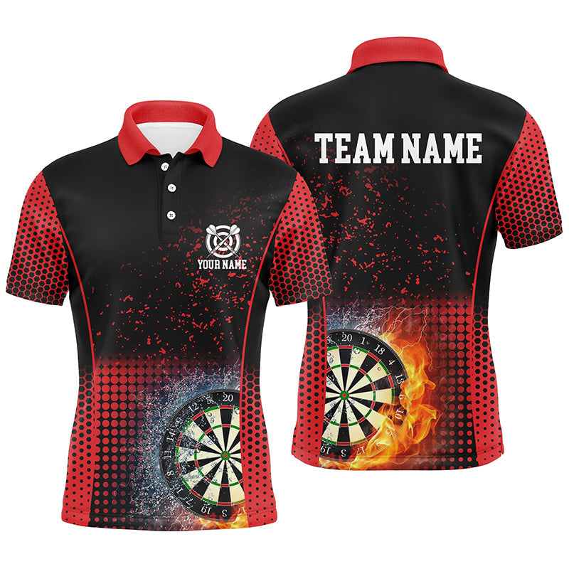 Rot-Schwarz Feuer & Wasser Herren Dart Poloshirt – Individuelles Dartshirt für Männer Darttrikots LDT1360