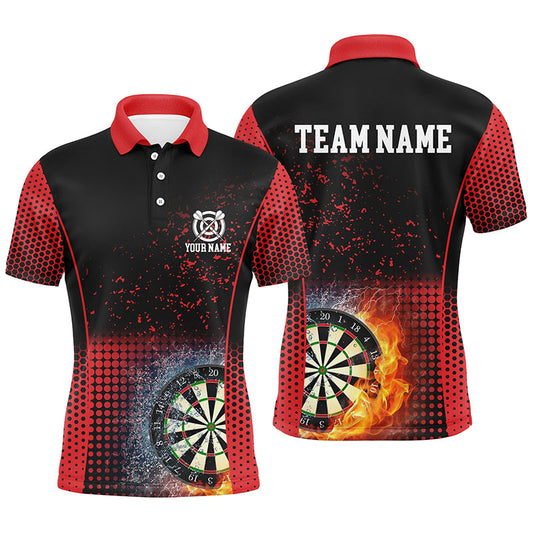 Rot-Schwarz Feuer & Wasser Herren Dart Poloshirt – Individuelles Dartshirt für Männer Darttrikots LDT1360