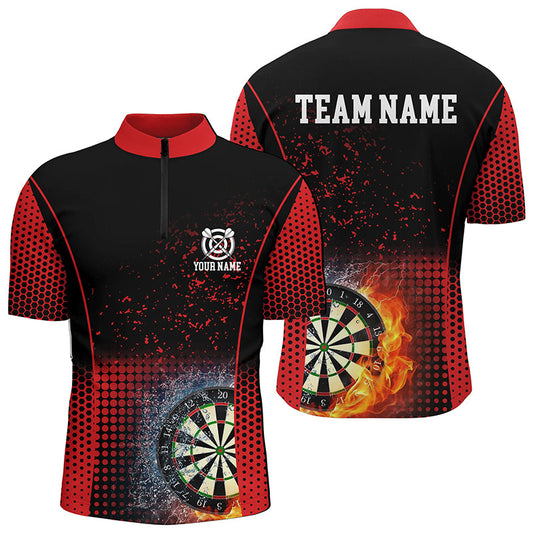 Rot Schwarz Feuer & Wasser Darts Quarter-Zip Shirt – Individuelles Darts Shirt für Männer Dart Trikots LDT1360