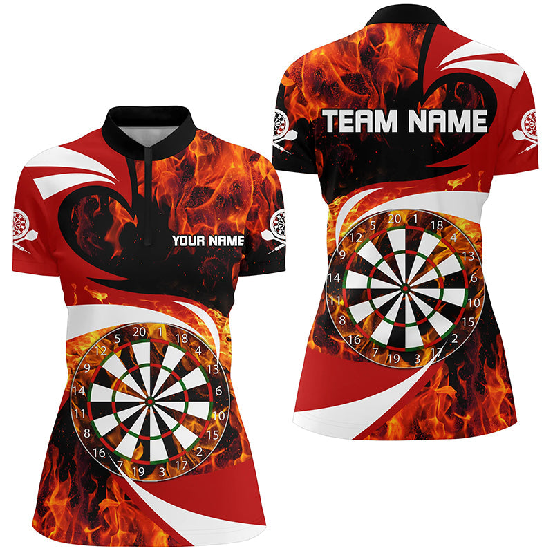 Fire Flame Dartboard Damen Dart Quarter-Zip Shirt – Individuelles Dart Team Trikot LDT1365
