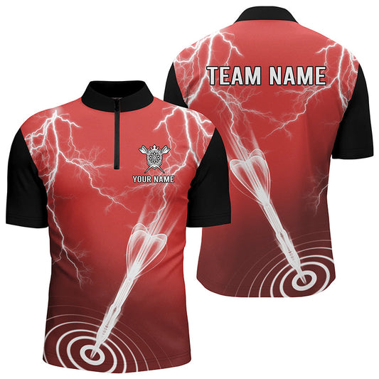 Thunder Lightning Rot Schwarz Individuelles Darts Quarter-Zip Shirt – Individuelles Dart Trikot für Männer LDT0735