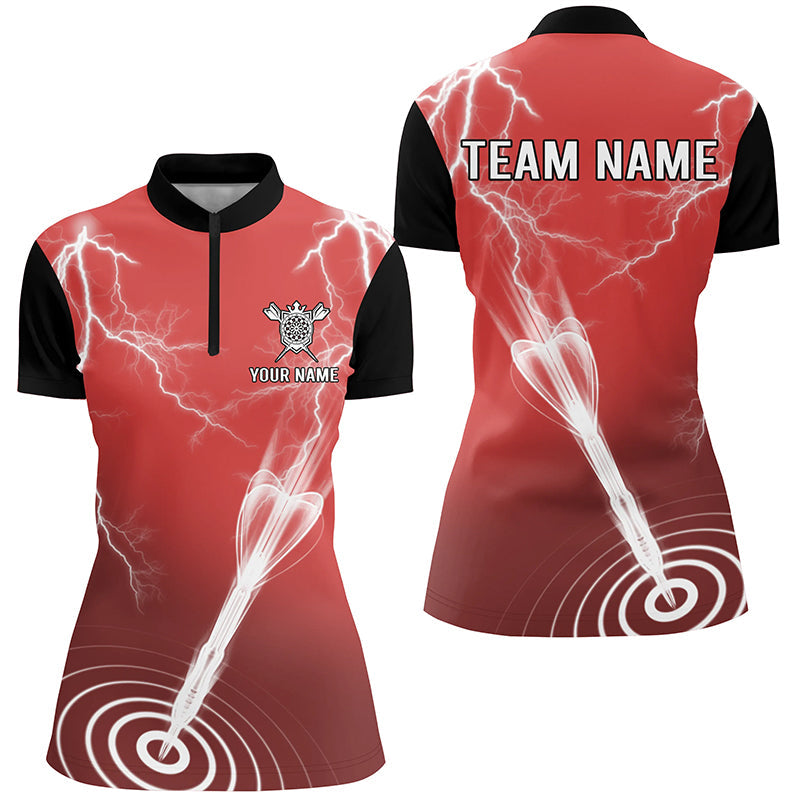 Thunder Lightning Rot Schwarz Individuelles Darts Quarter Zip Shirt, Individuelles Damen Dart Trikot LDT0735