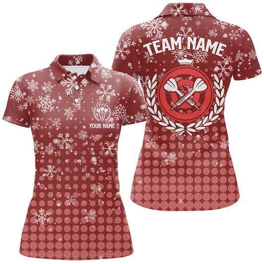 Personalisiertes Darts Weihnachts-Schneeflocken Rotes Poloshirt – Individuelles Darts Trikot für Damen LDT0743