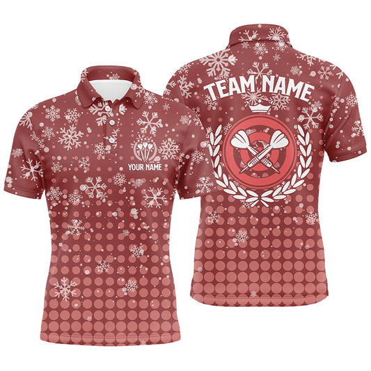 Personalisiertes Darts Weihnachts-Schneeflocken Rotes Herren Poloshirt – Individuelles Darts Trikot für Männer LDT0743
