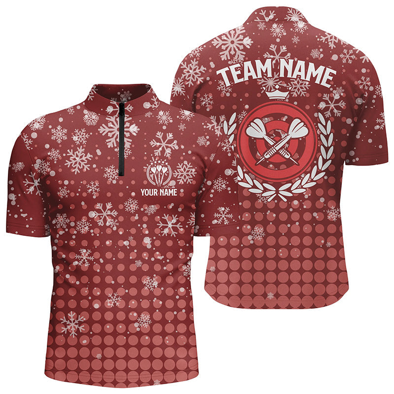 Individuelles Darts Weihnachts-Schneeflocken Rot Quarter-Zip Shirt – Individuelles Darts Trikot für Männer LDT0743