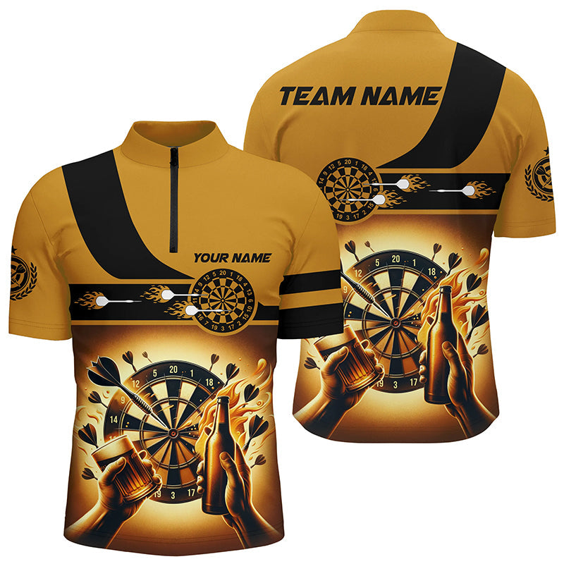 Gelb Bier Darts Quarter Zip Shirt, Individuelles Herren Dart Shirt, Bier Trikots LDT1380