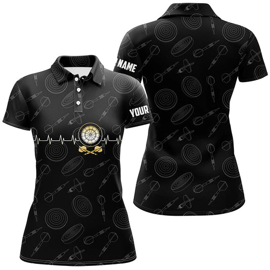 Dartboard Herzschlag Schwarzes Darts Muster Poloshirt – Individuelles Darts Trikot für Damen LDT0438