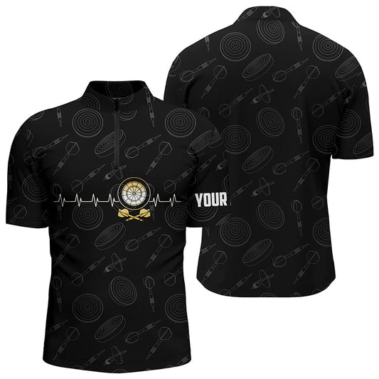 Herzschlag Dartboard Muster Schwarzes Männer Quarter-Zip Dart Shirt – Individuelles Dart Trikot LDT0438
