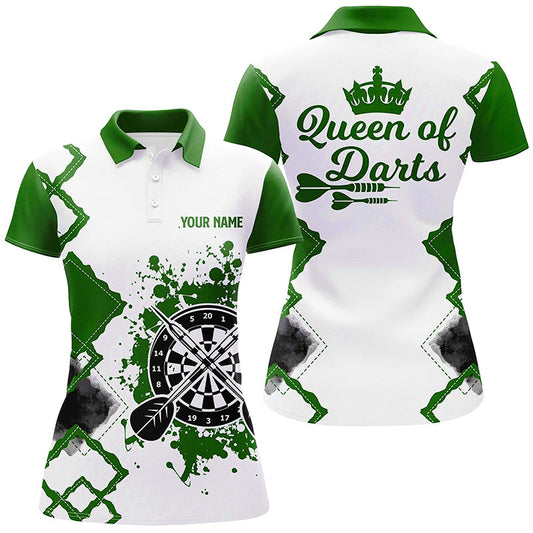 Queen of Darts Grün Weiß Darts Poloshirt – Individuelles Cooles Darts Trikot für Frauen LDT0968