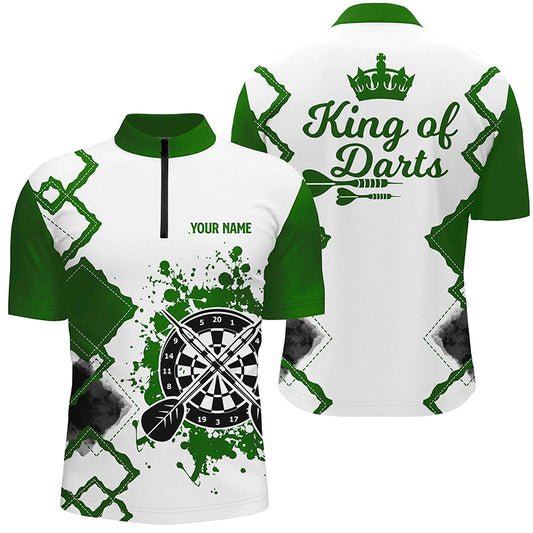 King Of Darts Grün Weiß Darts Quarter-Zip Shirt – Individuelles Cooles Darts Trikot für Männer LDT0968