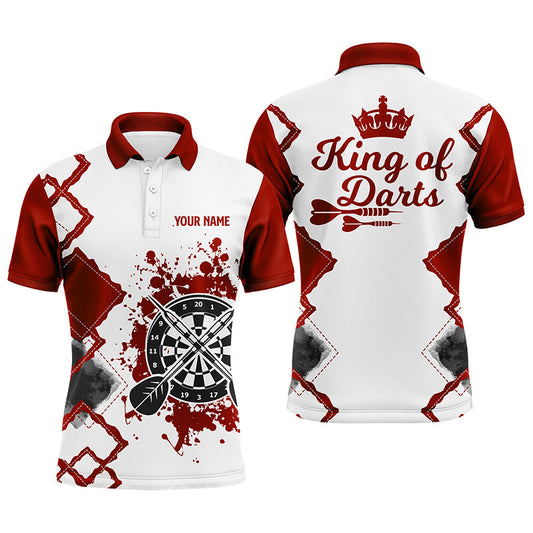 King Of Darts Rot-Weiß Herren Dart-Poloshirt – Individuelles cooles Darttrikot für Männer LDT0969
