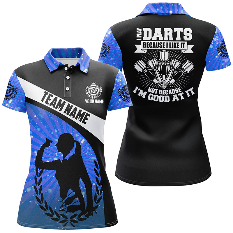 Ich spiele Darts, weil es mir gefällt – Blaues Halo Darts Poloshirt – Individuelle Dart Trikots für Frauen LDT0970