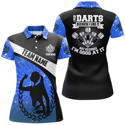 Ich spiele Darts, weil es mir gefällt – Blaues Halo Darts Poloshirt – Individuelle Dart Trikots für Frauen LDT0970