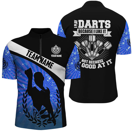 Ich Spiele Darts Weil Ich Es Mag Blau Halo Darts Quarter-Zip Shirt – Dart Trikots für Männer LDT0970