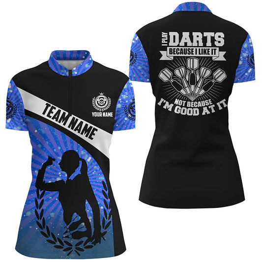 Ich spiele Darts, weil ich es mag – Blau Halo Darts Quarter-Zip Shirt – Dart Trikots für Damen LDT0970