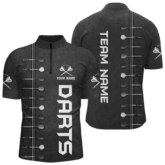 Personalisiertes Darts Quarter-Zip Shirt 3D Gedruckt Schwarz Weiß – Individuelle Dart Trikots für Männer LDT0977