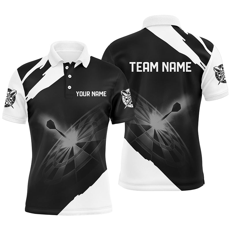 Schwarz Weiß Personalisiertes Herren Darts Poloshirt – Individuelle Dartshirts für Männer Darttrikots LDT1395