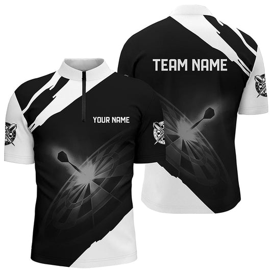 Schwarz Weiß Individuelles Darts Quarter-Zip Shirt – Individuelle Dart Shirts für Männer Dart Trikots LDT1395