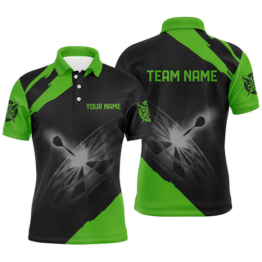 Schwarz Grün Personalisiertes Herren Darts Poloshirt – Individuelle Dartshirts für Männer Darttrikots LDT1396