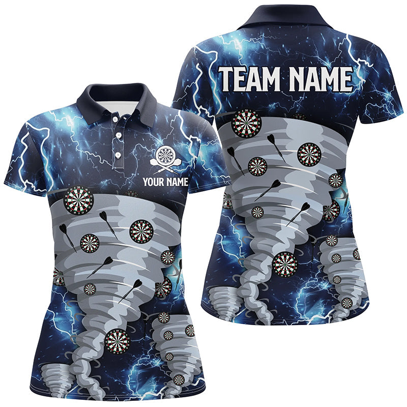 Blaues Donner Blitz Darts Poloshirt – Individuelle Sturm Darts Shirts für Damen Dart Trikot LDT0777