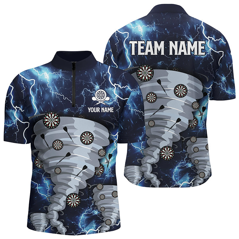 Blau Thunder Lightning Sturm Männer Dart Quarter-Zip Shirt – Individuelles Dart Team Trikot LDT0777